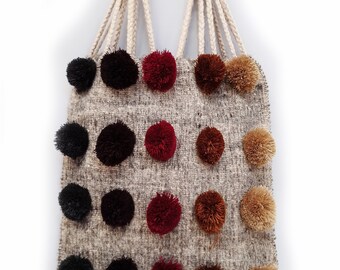【Acho】Knitted pom pong cross bag〜マンドゥ クロスバッグ Cotton Macrame Purse Bag | Hand-Woven Knitted Crossbody