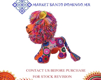 Handmade Embroidered Wool Felt Lion Plushie - Mexican Folk Art