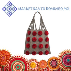 Handgemachte Boho-Wolle-Handtasche Handgenähter mexikanischer Pompom-Einkaufstasche Umweltfreundliche Hippie-Geldbeutel Ethnische handgemachte Umhängetasche