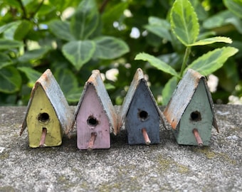 Handmade miniature 1 inch birdhouses, set of 4