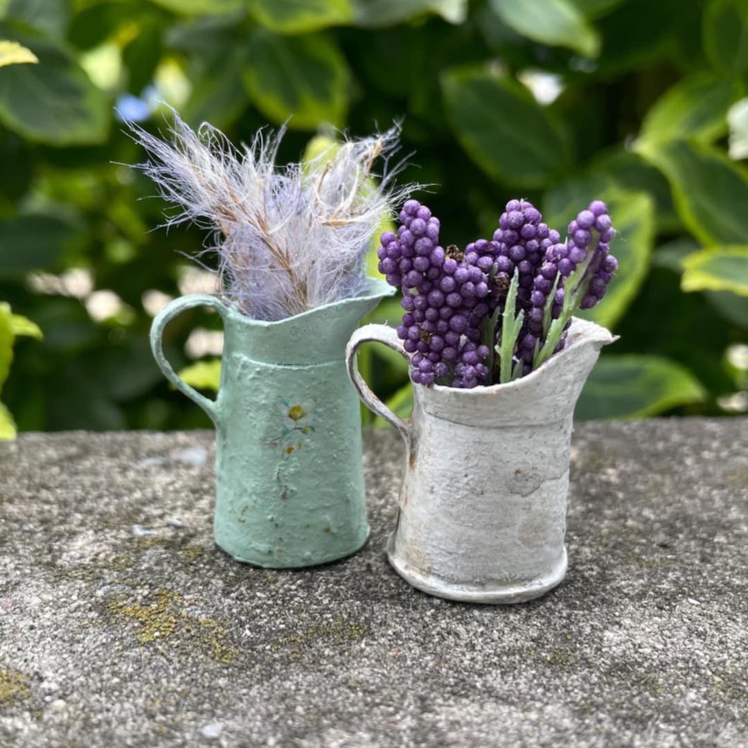 Pattern For Miniature Pitcher Pair of Handmade Miniature Pitchers With Purple Flowers , 1/12 Scale ...