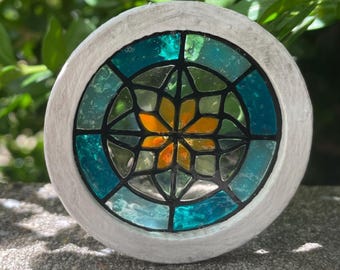 Stained-glass window, round, handmade miniature, dollhouse window, miniature window, multicolored