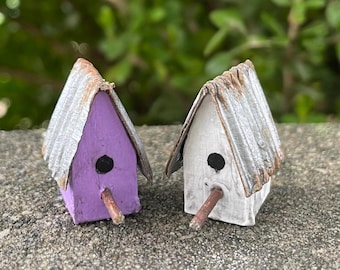 Pair of handmade miniature bird houses, 1 inch, dollhouse or indoor fairy garden.