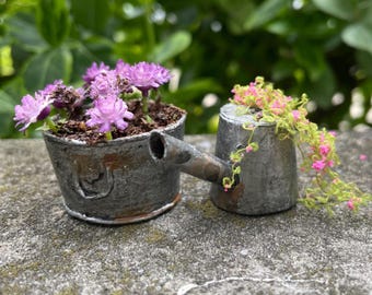 Pair of Handmade Miniature Planters, 1/12 Scale Dollhouse Fairy Garden Decor