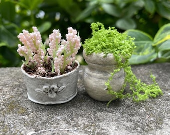 Pair of Handmade Miniature Planters, 1/12 Scale Dollhouse Fairy Garden Decor