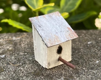 Handmade miniature birdhouse for dollhouse or indoor fairy garden.