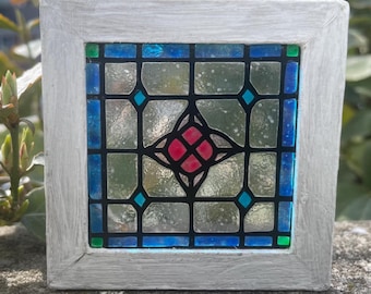 Handmade Miniature Stained Glass Window, 2 5/8 inches, Dollhouse Fairy Garden Decor
