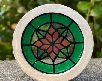 Handmade Round Stained-Glass Dollhouse Window, Miniature White Frame