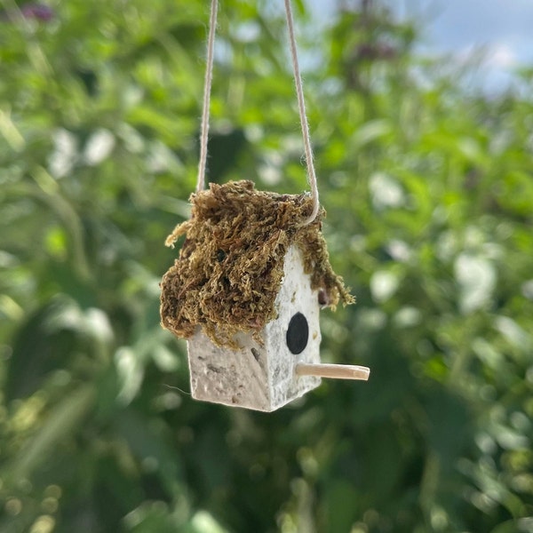 Handmade miniature birdhouse for dollhouse or indoor fairy garden.