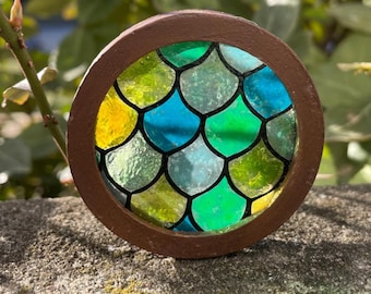 Handmade Dollhouse Window, Stained Glass Look, Dragon Scale Pattern