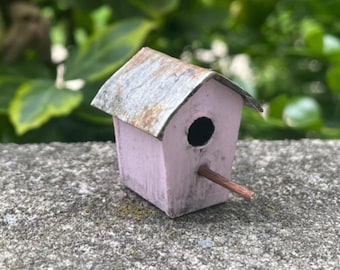 Handmade miniature pink birdhouse, 1 inch, dollhouse or indoor fairy garden.