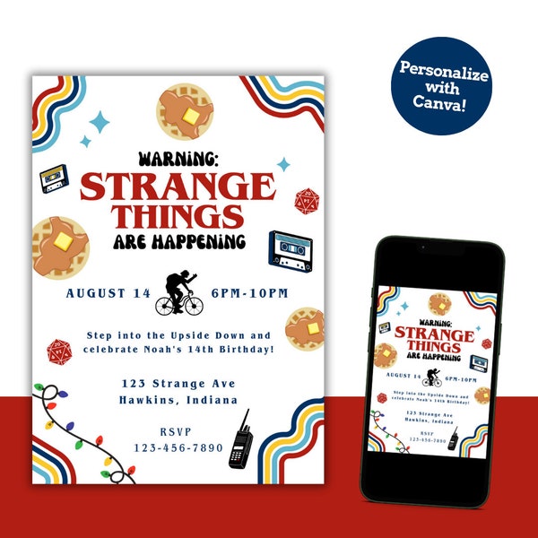 Strange Things Are Happening Customizable Invitation for Birthday or Halloween Party