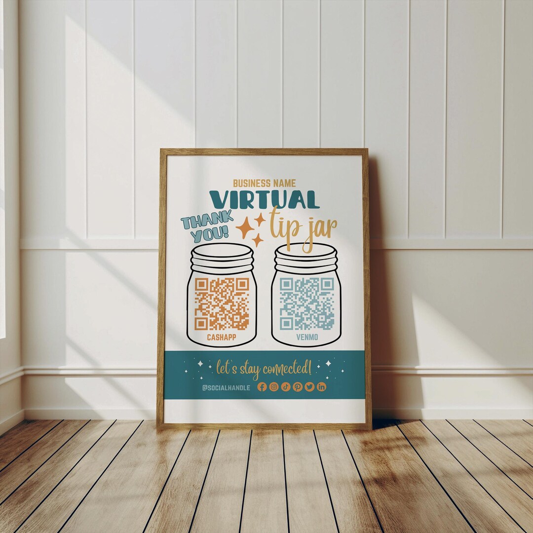 Virtual Tip Jar QR Code Sign Venmo Scan To Pay Sign Template Cashapp virtual-tip-jar-qr-code-sign-venmo-scan-to-pay-sign-template-cashapp