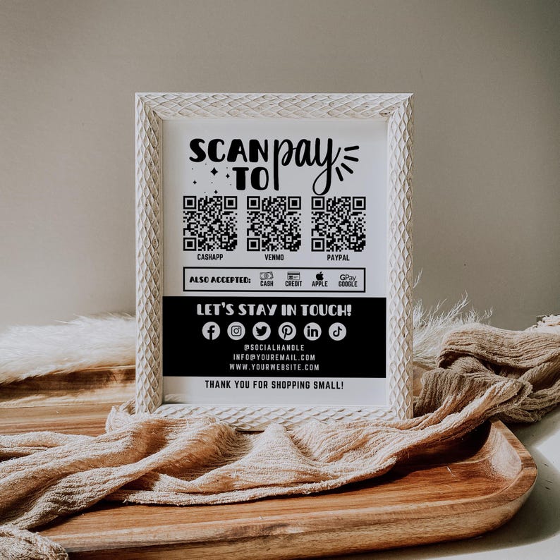 Custom QR Code Sign, Scan to Pay Template, Venmo Payment Method Sign ...