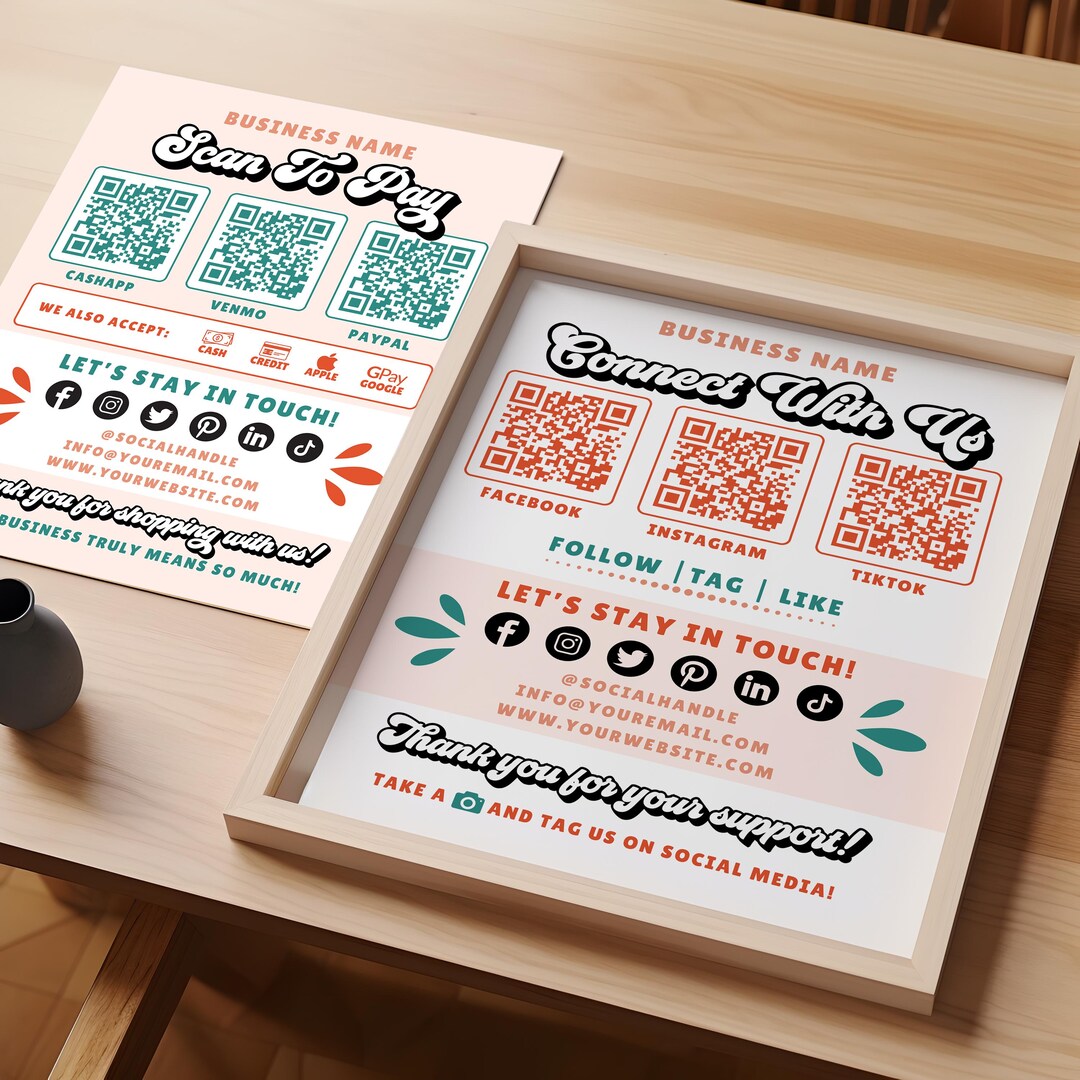 Custom QR Code Sign Set, Scan to Pay Template, Connect With Us Sign ...