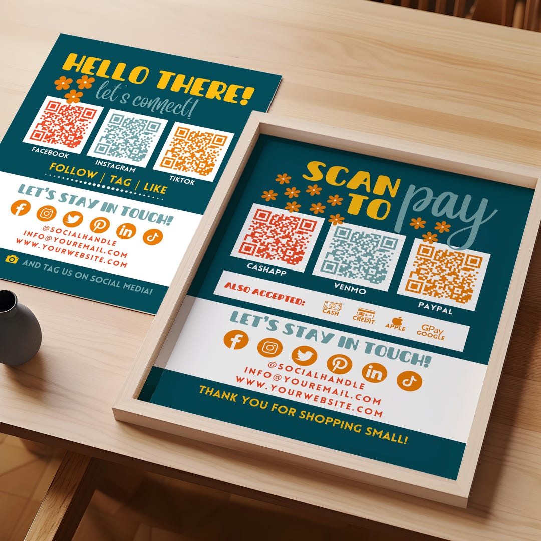 Custom QR Code Sign Set, Scan to Pay Template, Connect With Us Sign ...
