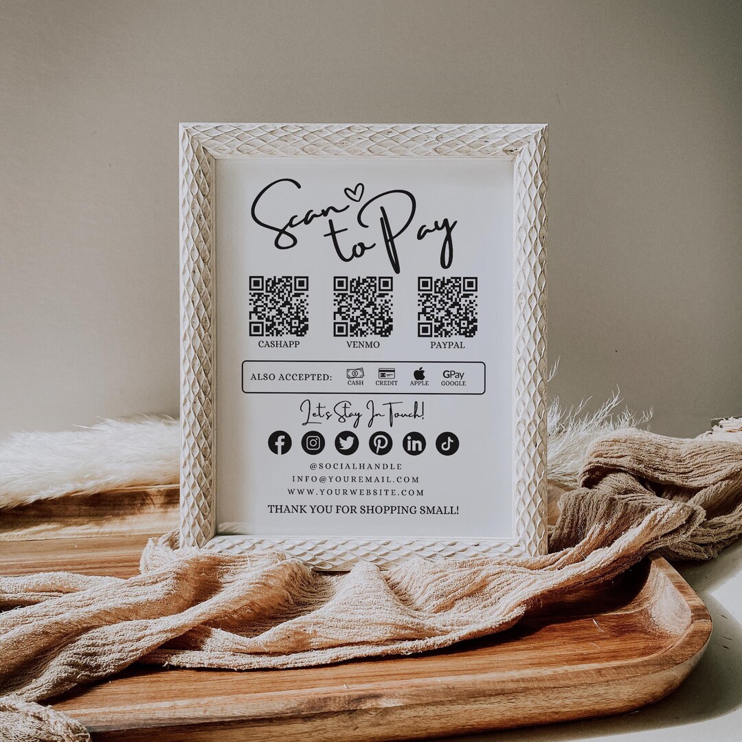Custom QR Code Sign, Scan to Pay Template, Venmo Payment Method Sign ...