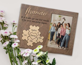 Cadre photo en bois personnalisé de pièce de puzzle pour fête des mères/grands mères/mamie/papi