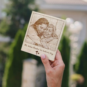 Magnete personalizzato per incisione fotografica in legno / Magnete da frigorifero / Regalo per mamma, papà, nonna, nonno
