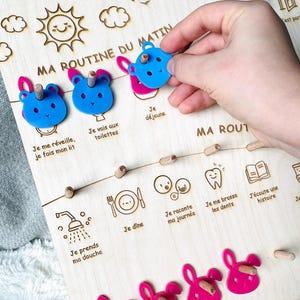 Cuadro de rutina matutina y vespertina personalizado en madera y plexiglás con nombre | Organizando tareas diarias para niños | Montessori