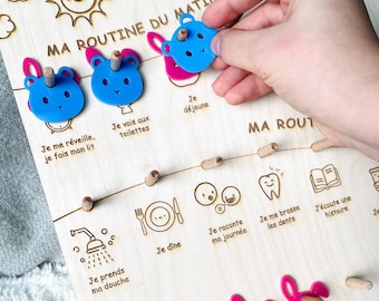 Personalisierte Morgen- und Abendroutinetabelle aus Holz und Plexiglas mit Vornamen | Tägliche Aufgaben für Kinder organisieren | Montessori