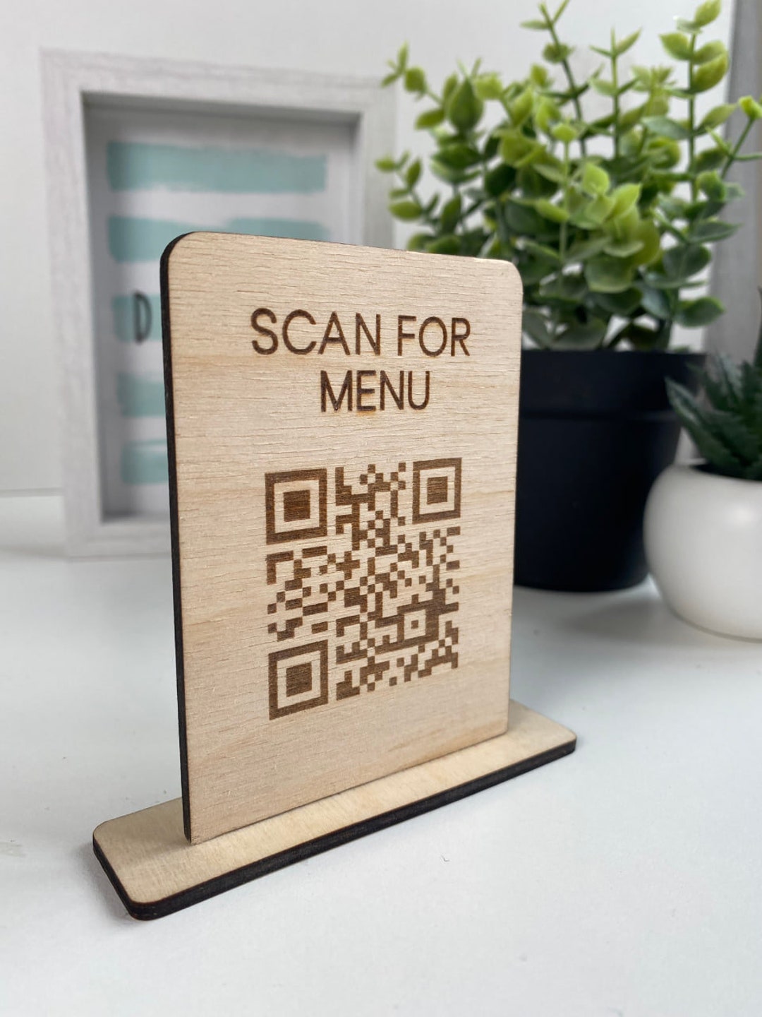 Personalized Wooden QR Code Plaque, Instagram QR Code Menu, Scan to