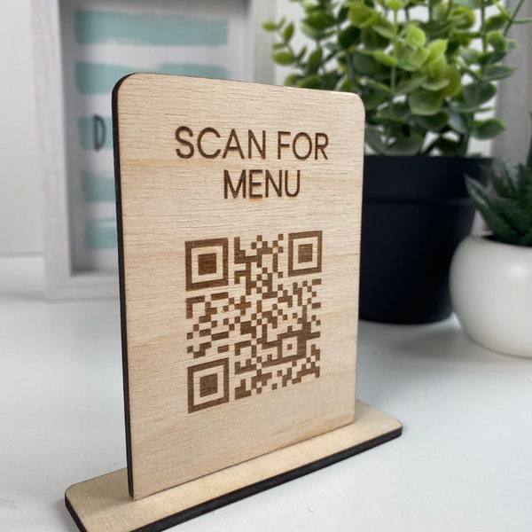 Plaque QR Code en bois personnalisé, Menu QR Code Instagram, Scannez pour afficher le menu, Sans contact restaurant, hôtel, Signe Wifi QR