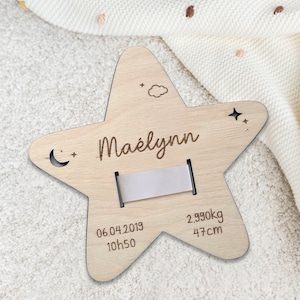 Personalized wooden “Star” birth bracelet support - Maternity bracelet - Newborn gift idea - Birth souvenir