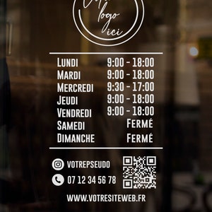 Openingstijden met LOGO en QR-code/Uren raamsticker