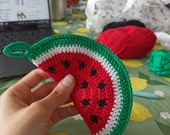 Crochet watermelon potholder keychain