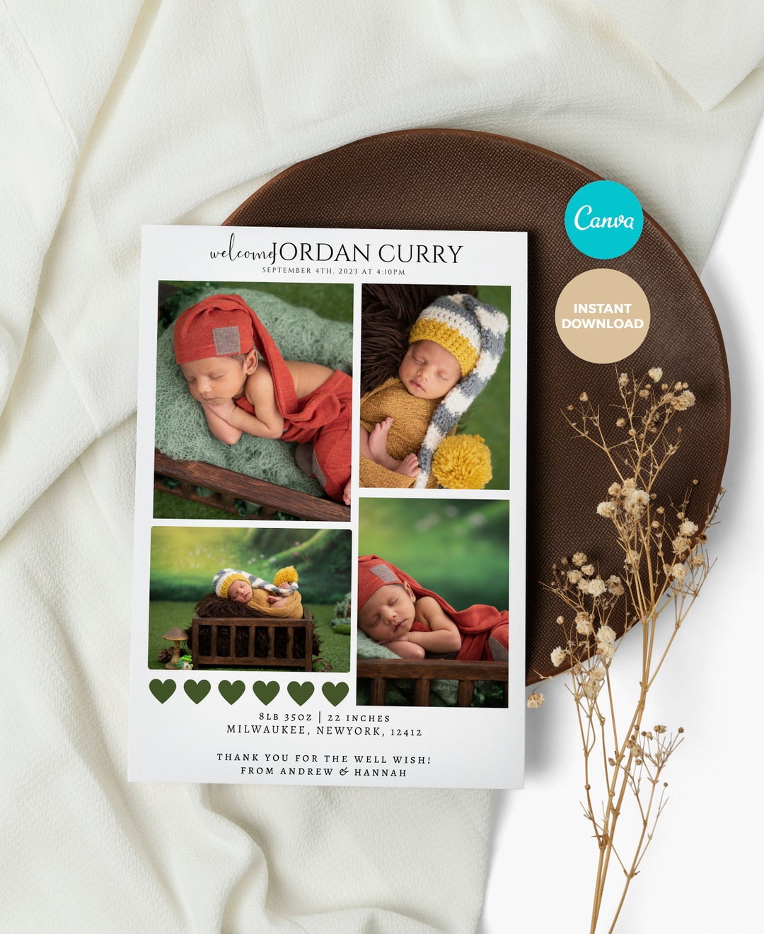 Photo Baby Announcement Card Birth Announcement Card Etsy