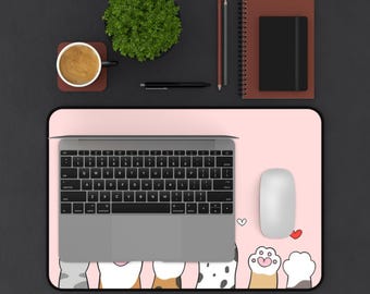 Alfombrilla de escritorio con diseño de gato, alfombrilla de ratón con ilustración de gato, decoración para escritorio de oficina