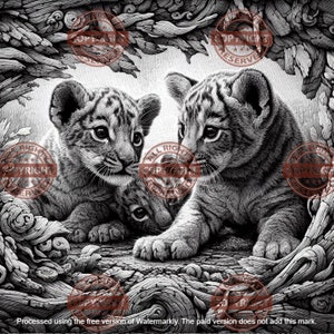 3D Laser Engraving Images | High-Quality Digital Images for Laser Engraving | Laser Burn PNG | 3D Illusion | Engrave | 3d Tiger Cubs