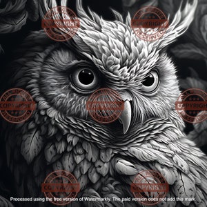 3D Laser Engraving Images | High-Quality Digital Images for Laser Engraving | Laser Burn PNG | 3D Illusion | Engrave | Owl Greyscale Artwork