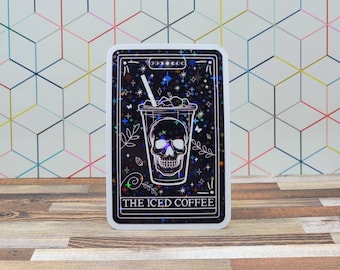 Vinyl Sticker | Iced Coffee Tarot Sticker | Holographic | Witchcraft Inspired | Waterproof Sticker