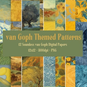 Van Gogh Digital Paper - 12x12in Seamless Patterns Inspired by Vincent Van Gogh Paintings - Digital Scrapbooking, Backgrounds, Card Making