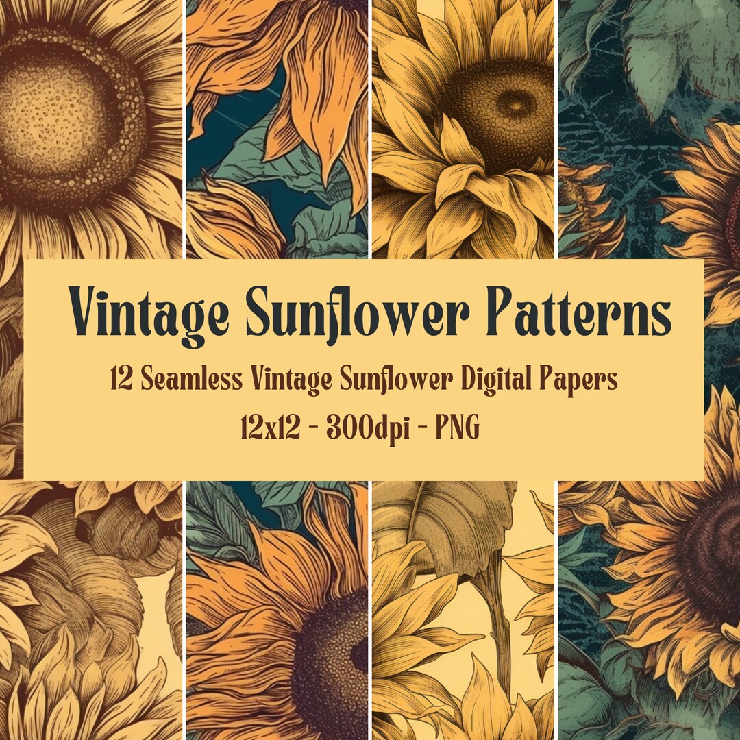 Sunflower Digital Paper Patterns - AI Art Digital Download, Seamless ...
