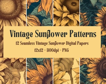 Patrones de papel digital de girasol - Descarga digital de arte AI, patrón sin costuras PNG, telón de fondo y fondo digital de alta calidad