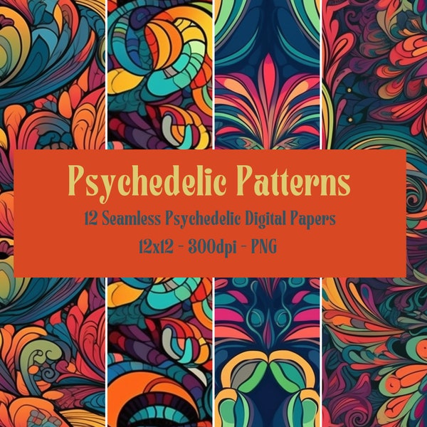 Psychedelic 12x12 Digital Paper | Trippy & Surreal Patterns | Bold Bright Fantasy World | Hallucinogenic Art Download