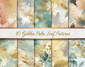Golden Palm Leaf Pattern | 10 digital papers for exotic creative projects
