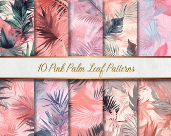 Pink Palm Leaf Pattern | 10 digital papers for lively creative projects