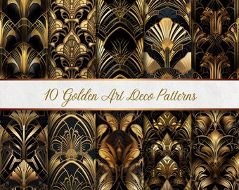 10 Golden Art Deco Patterns - Digital Paper