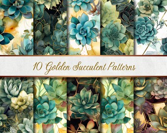 Golden Succulents Pattern | 10 digital papers for luxurious creative projects