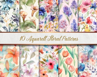 10 Watercolor Floral Patterns - Digital Paper