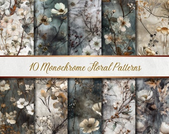 Monochrome floral pattern | 10 digital papers for elegant creative projects