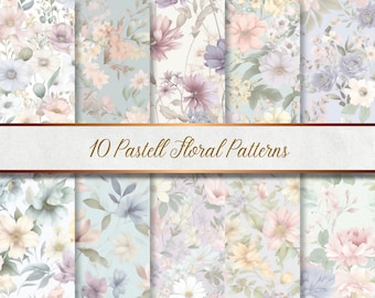 10 Pastel Flowers - Seamless Pattern - Digital Paper