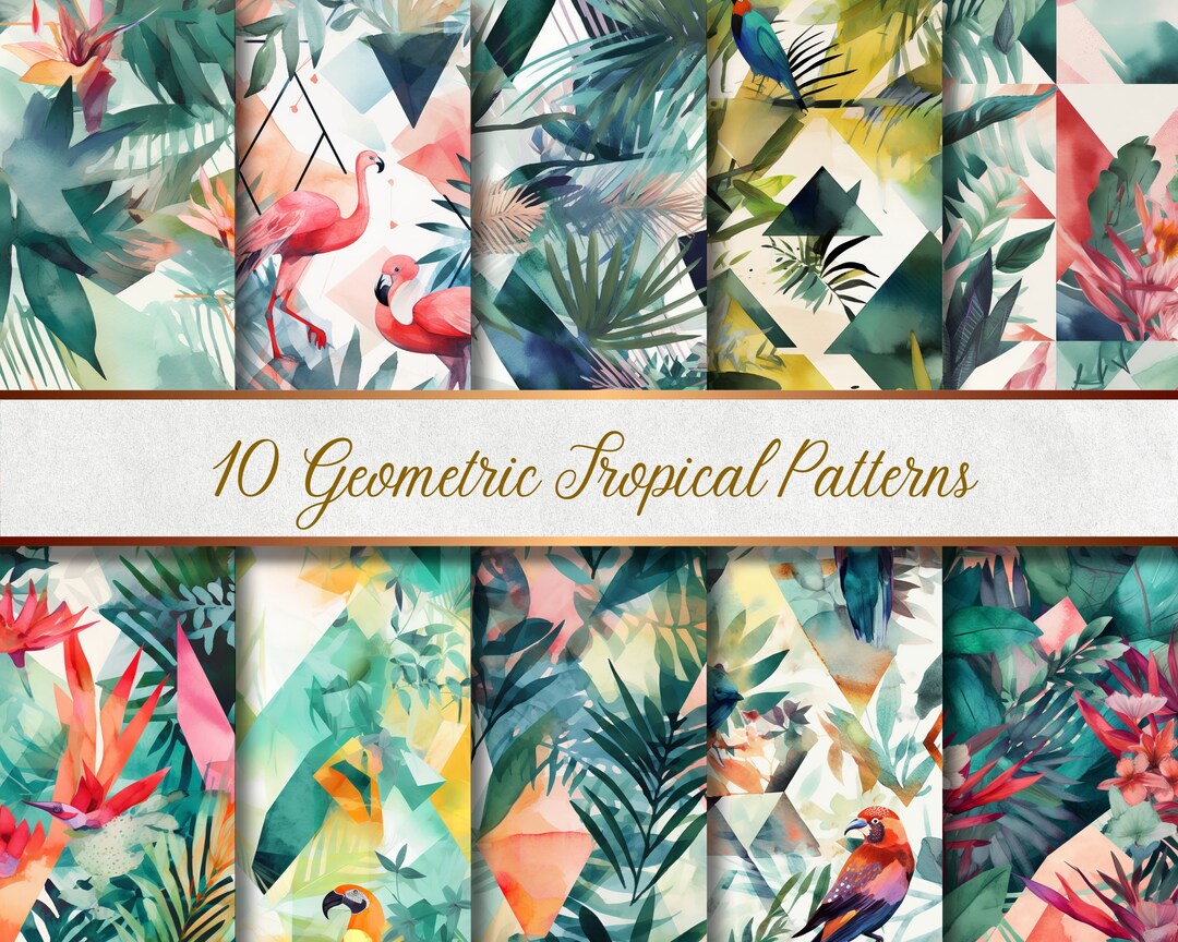 Tropical Patterns. Rectangular 10 Geometric Tropical Patterns Seamless Digital Paper - Etsy
