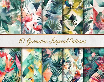 10 Geometric Tropical Patterns - Seamless - Digital Paper