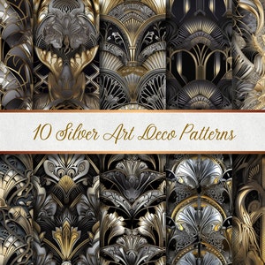 10 Silver Art Deco Patterns - Digital Paper