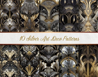 10 Silver Art Deco Patterns - Digital Paper